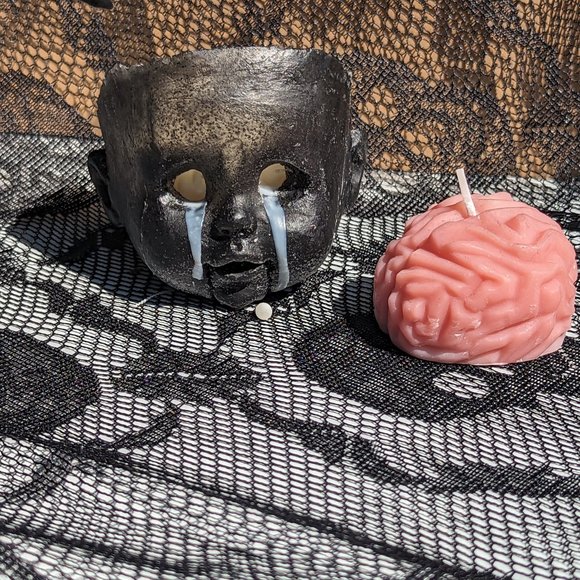 Creepy Baby Doll Head Candle Holder with 3 Brain Candles - Picture 6 of 9